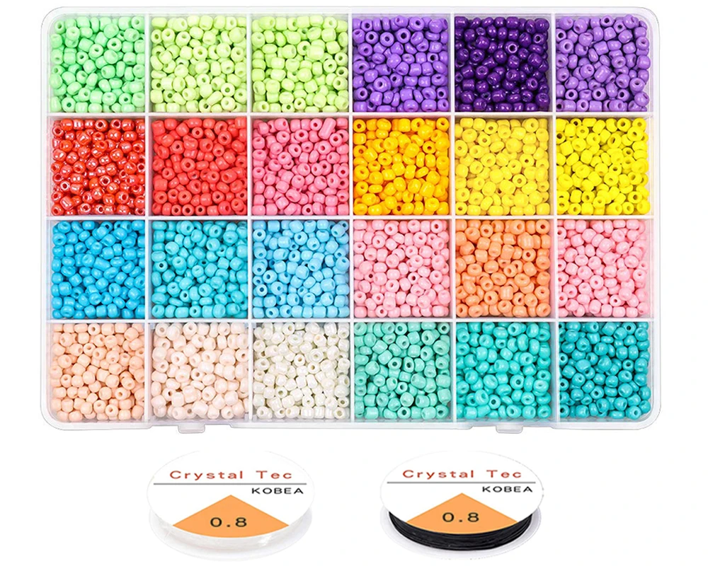 

Glass Seed Beads Started Kit, 4mm Small Craft Beads with Elastic String, Perfect for DIY Bracelet Jewelry Making Supplies
