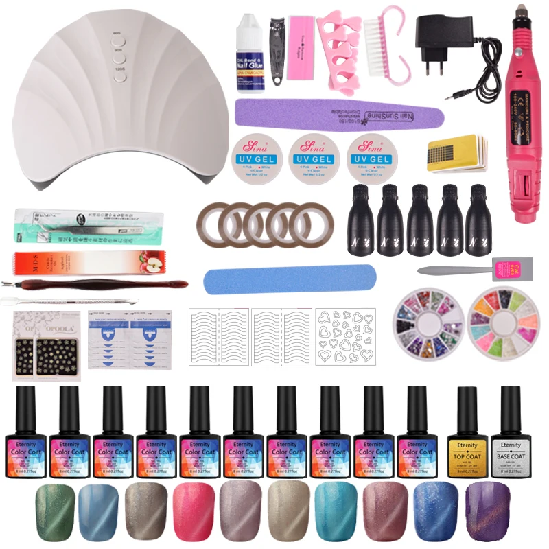 36 Вт УФ светодиодный набор для маникюра 10 цветов Гель-лак ногтей верхней основы