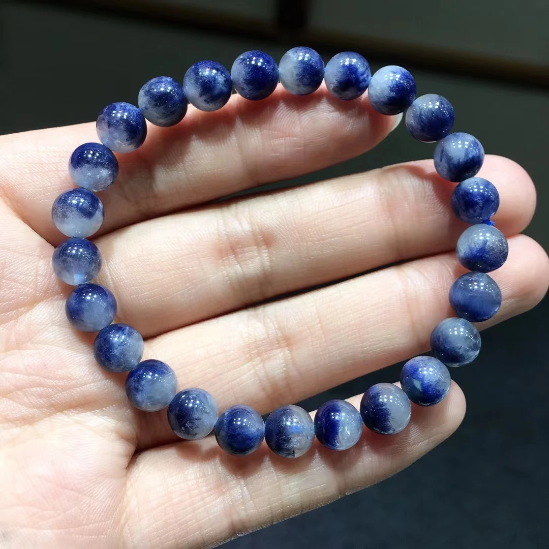 

8.7mm Rare Natural Blue Rutilated Dumortierite Quartz Clear Round Beads Bracelet Women Men Fashion Wealthy Genuine AAAAAA