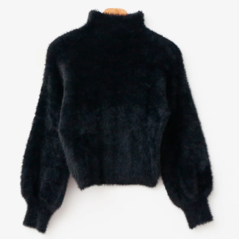 JMPRS Pullover Women Short Sweater Fashion Hairy Lantern Sleeve Autumn Female Jumper Knit Casual Korean Style Ladies Black Tops | Женская