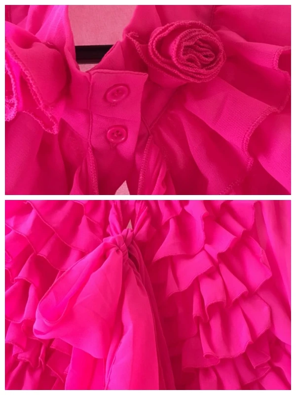 Женская блузка с оборками однотонная розовая длинным рукавом Офисная элегантная