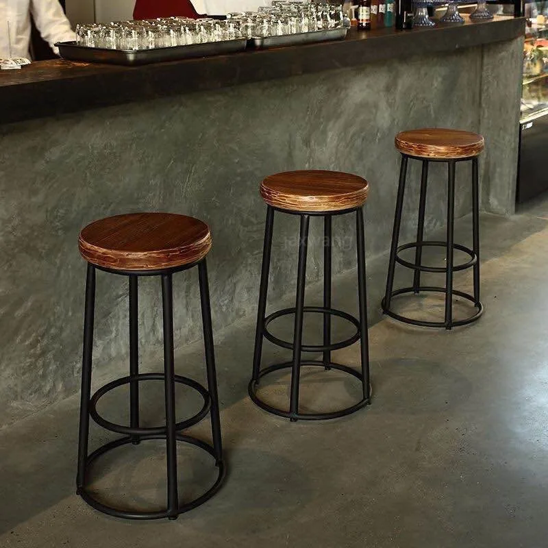 Retro Bar Chair High Stool Iron Wear Resistant Mobile Phone Shop Craft Style Ktv Game Hall |