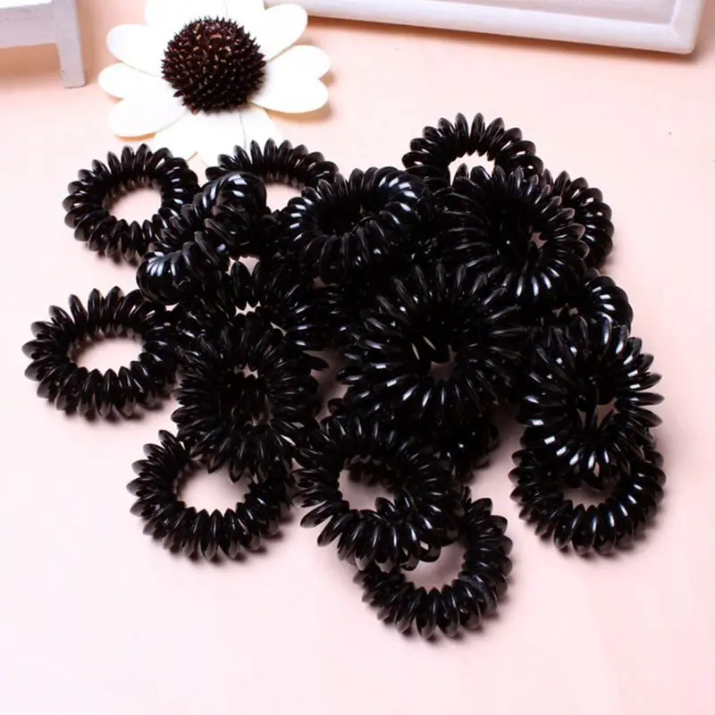

Women Girls Small Plastic Spiral Hair Ties Rope Telephone Wire Traceless Coil Glitter Ponytail Holder Sweet Candy Color 2 My11