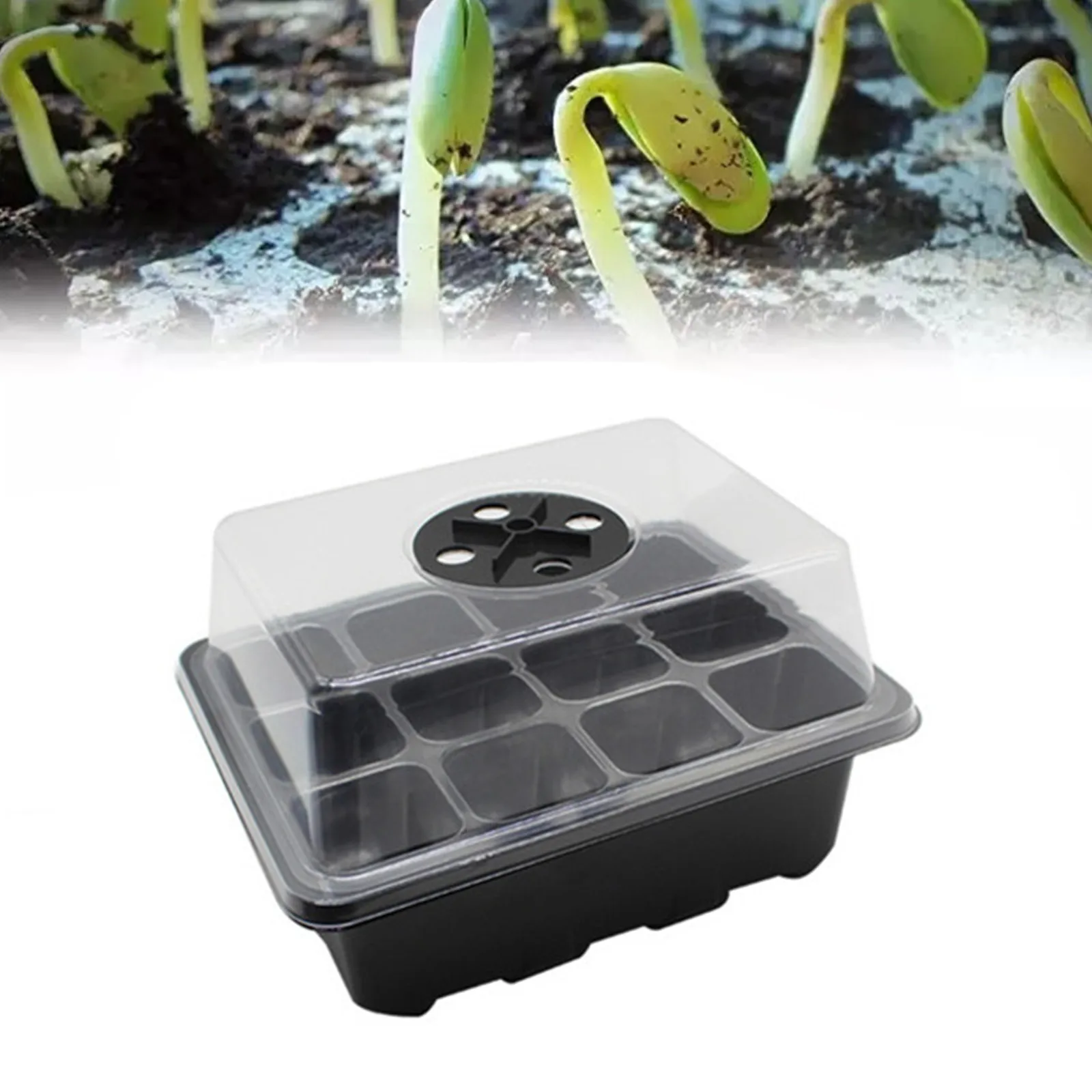 

Mini Greenhouse Nursery Pot Box with 12 Cells Seed Sprouter Tray Seed Germination Box Seedling Growth Bin with labels diggers