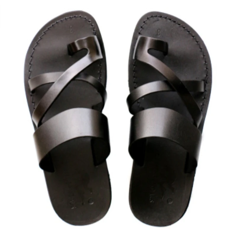 

2021 Summer New Men's Clip Foot HerringbonePU Leather Fashion Cool Casual Slippers Soft Sole Comfortable Antiskid Beach 8KH131