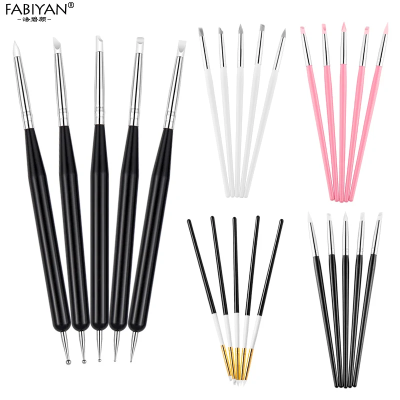 

Nail Art Dotting Painting Tips Manicure Tools Brush Pen Art Silicone 5pcs Sculpture Emboss Carving Set Dual Ended