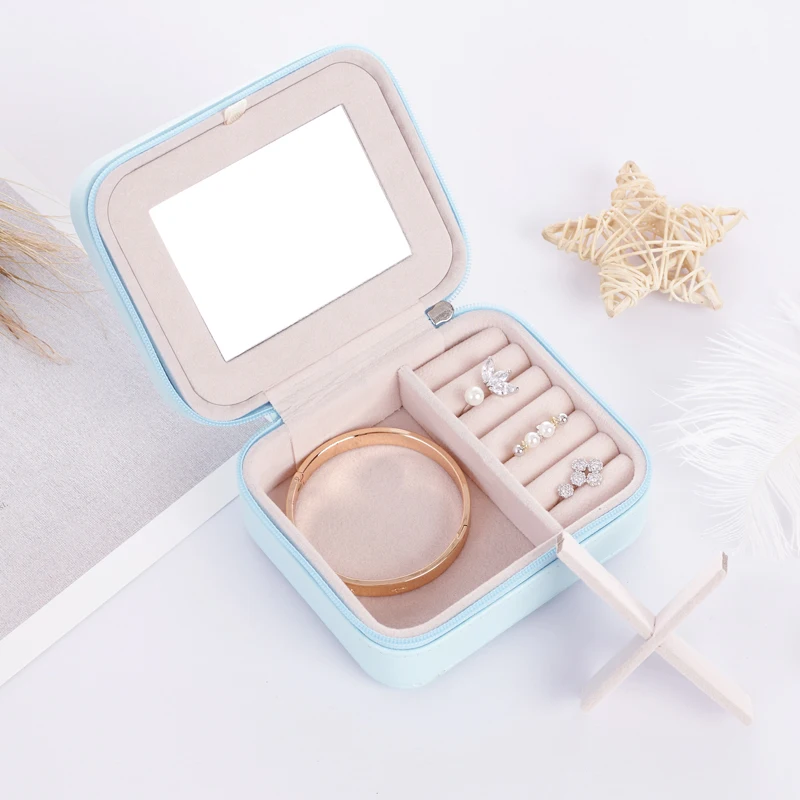 

2020 Классическая дорожная портативная кожаная коробка для ювелирных изделий с зеркалом, свадебный подарок