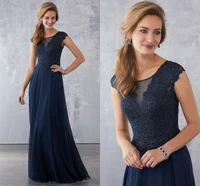 2021 new navy blue jewel neck cap sleeves lace mother of the bride dresses beaded wedding guest gowns full length