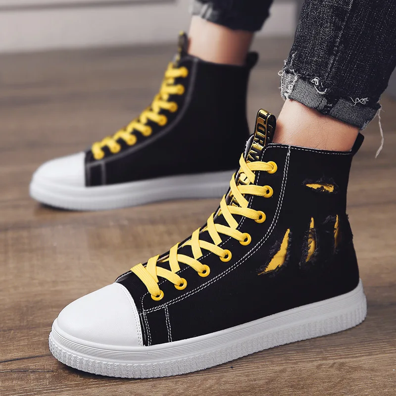 

Кроссовки мужские высокие, Вулканизированная подошва, повседневная прогулочная обувь, дышащие, плоская подошва, для вождения