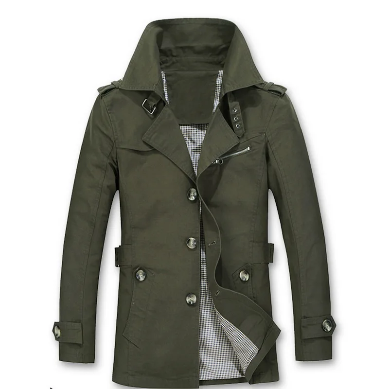 army green Зимний теплый мужской длинный плащ, повседневный деловой однобортный ветровка, приталенные мужские куртки размера плюс - Цвет: army green