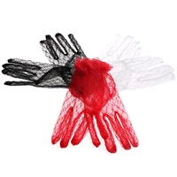 1pair new sexy lace short bridal full gloves evening party pageant gloves women party lace gloves black red white