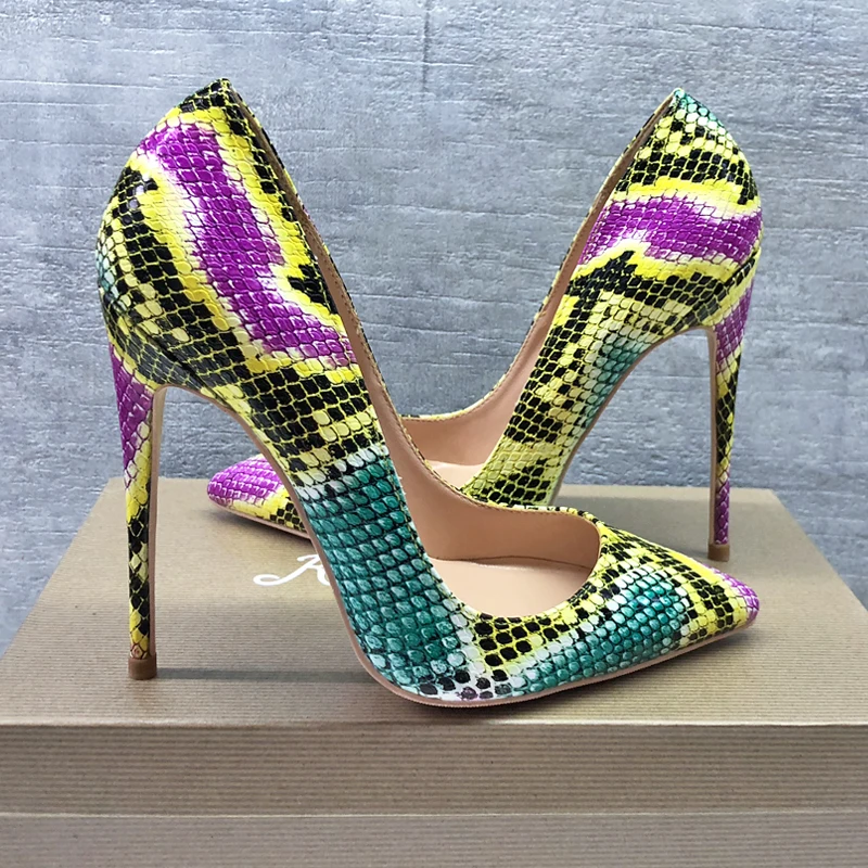 

Fashion free shipping yellow python snake Leather Poined Toe Stiletto Heel high heel shoe pump HIGH-HEELED SHOES dress shoe