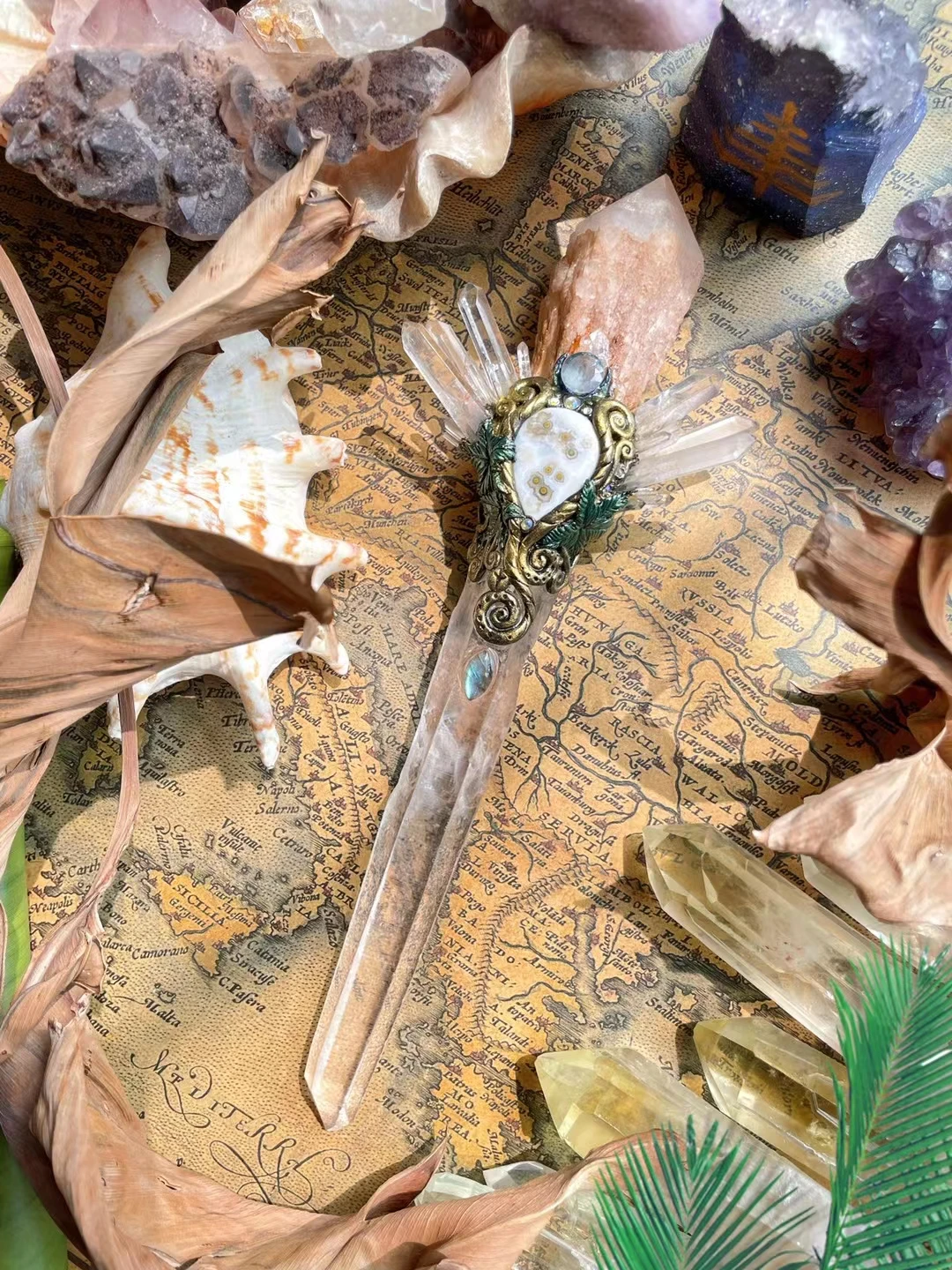 

Witch wand wand handmade artwork energy purification altar decoration