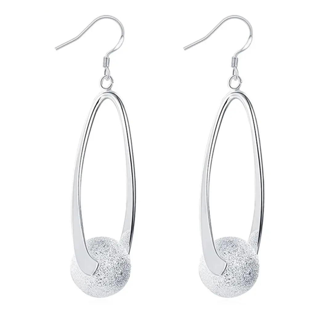 

Silver 925 Jewelry Earrings Long Sanding Ball Earring For Women Wedding Jewelry Birthday Gift Anniversary Gift