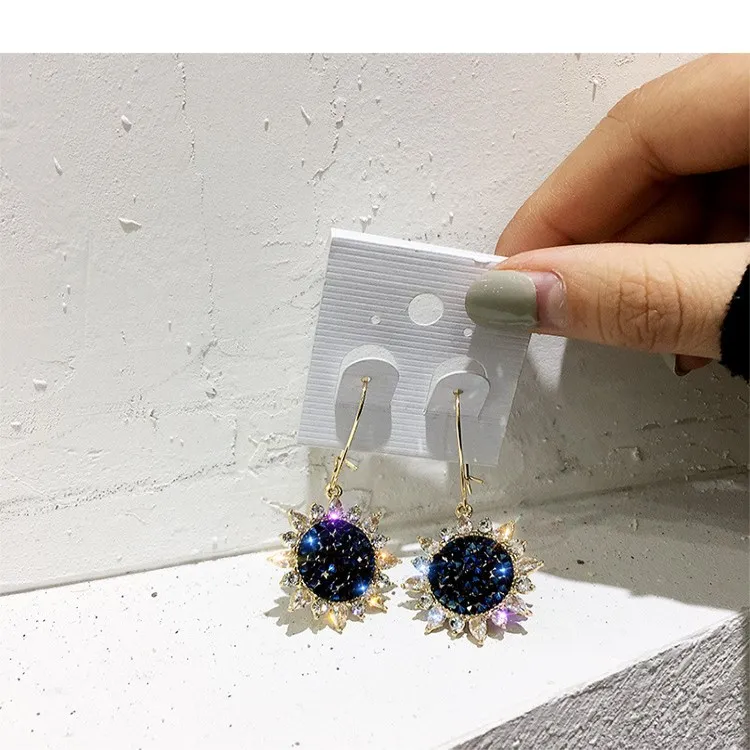 Новинка 2019 женские серьги с кристаллами и подсолнухами из Swarovski милые длинные