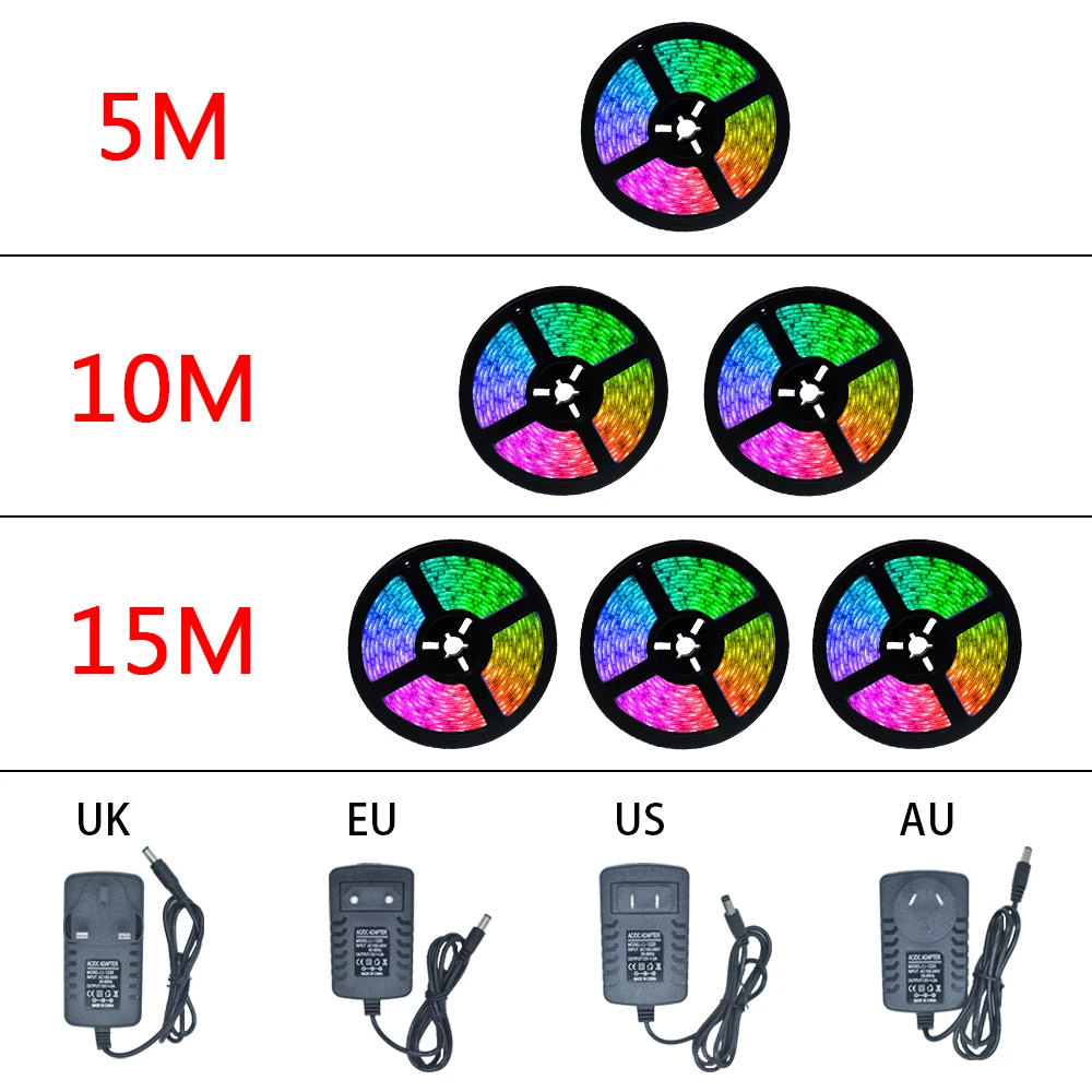 

5050 LED Strip WiFi 5M-20M LED Lights RGB No Waterproof SMD DC 12V RGB String Diode Flexible Ribbon WiFi Controller+Adapter Plug