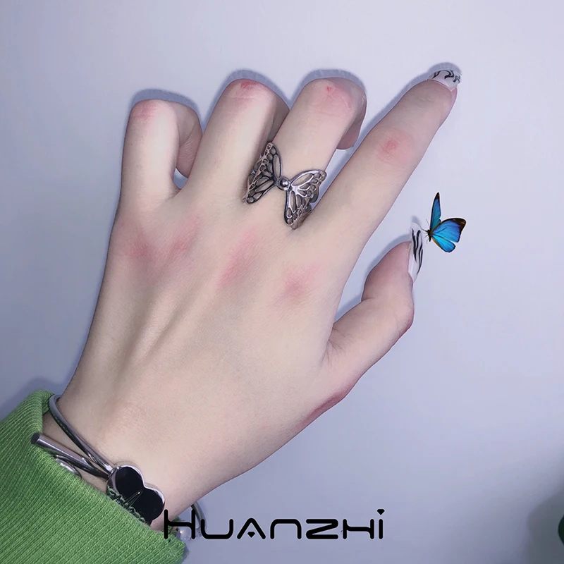 HUANZHI 2020 новая Корейская панк винтажная Регулируемая Серебряная бабочка открытые