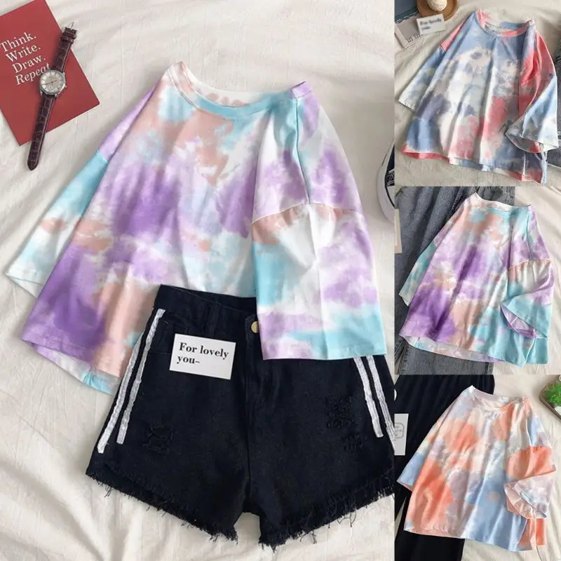 Женская свободная футболка с коротким рукавом градиентная Туника оверсайз в