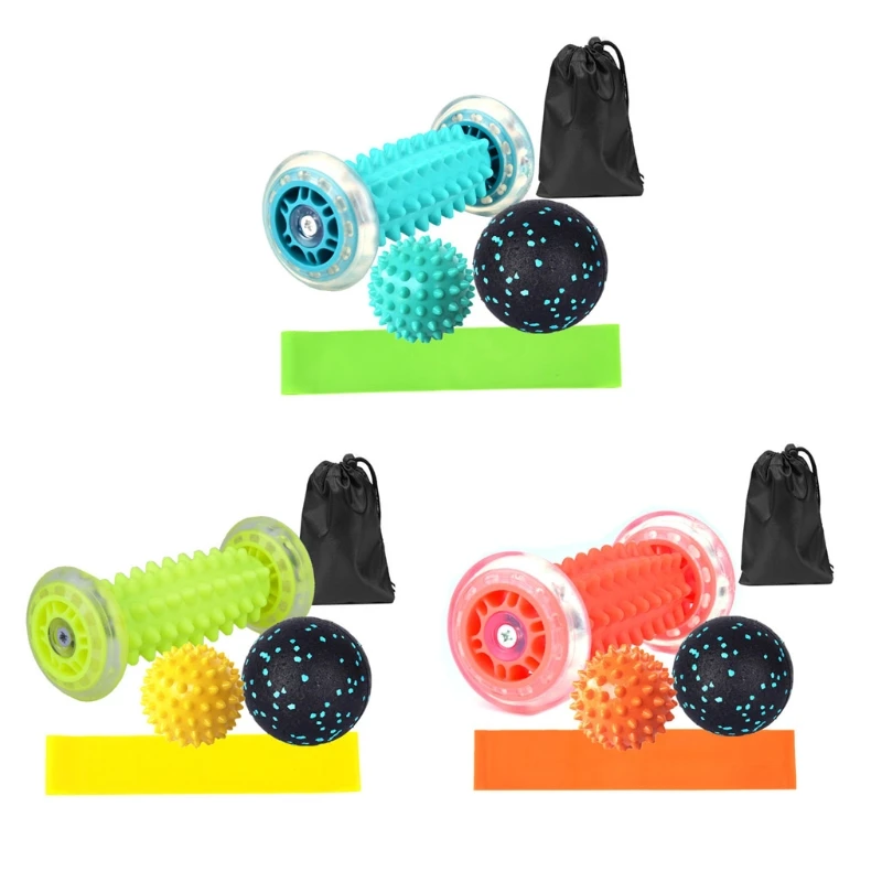 

5 Pcs Yoga Pain Relief Wheels Muscle Massage Roller Siamese Fascia Ball Set Relaxation Massager Anti Cellulite Roller K3NE