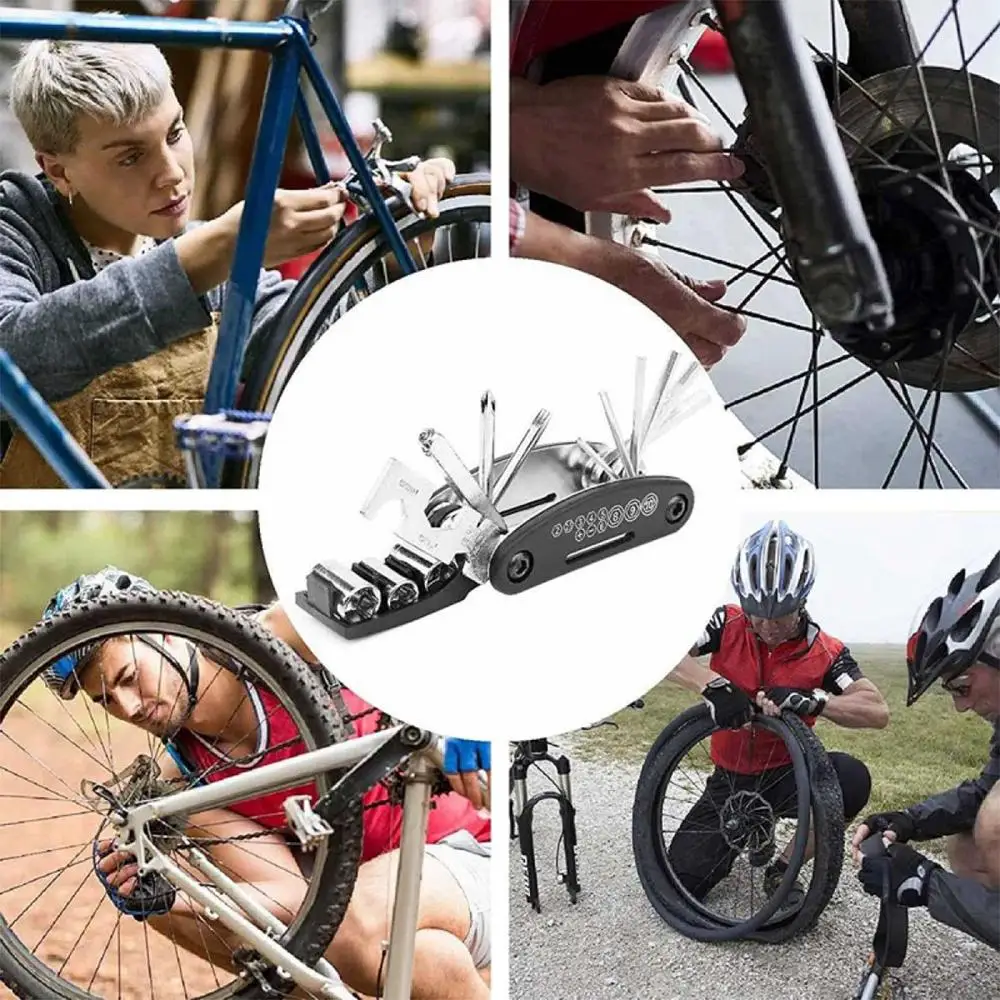 

16 in 1 Multifunctional Bicycle Repair Tool Kit with 3 Rods for Folding Tire Control Rod and Portable Bicycle Repair