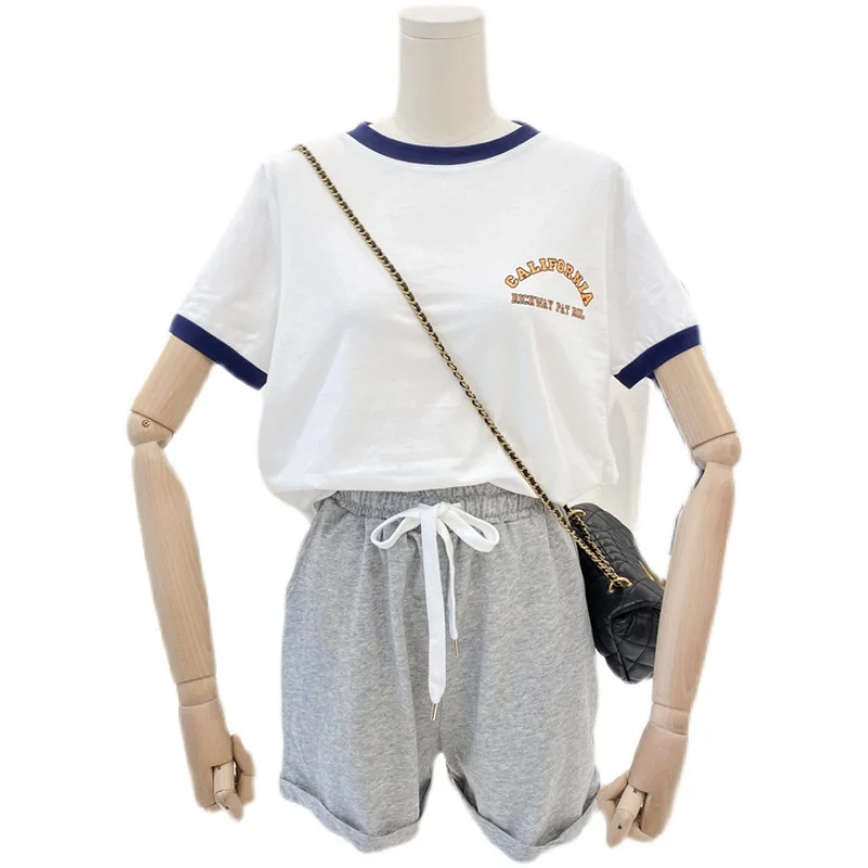 

2021summer New All-Matching Round Neck Letter Print Age-Reducing Simple Loose Short Sleeve T-shirt Top Fashion Harajuku Tops