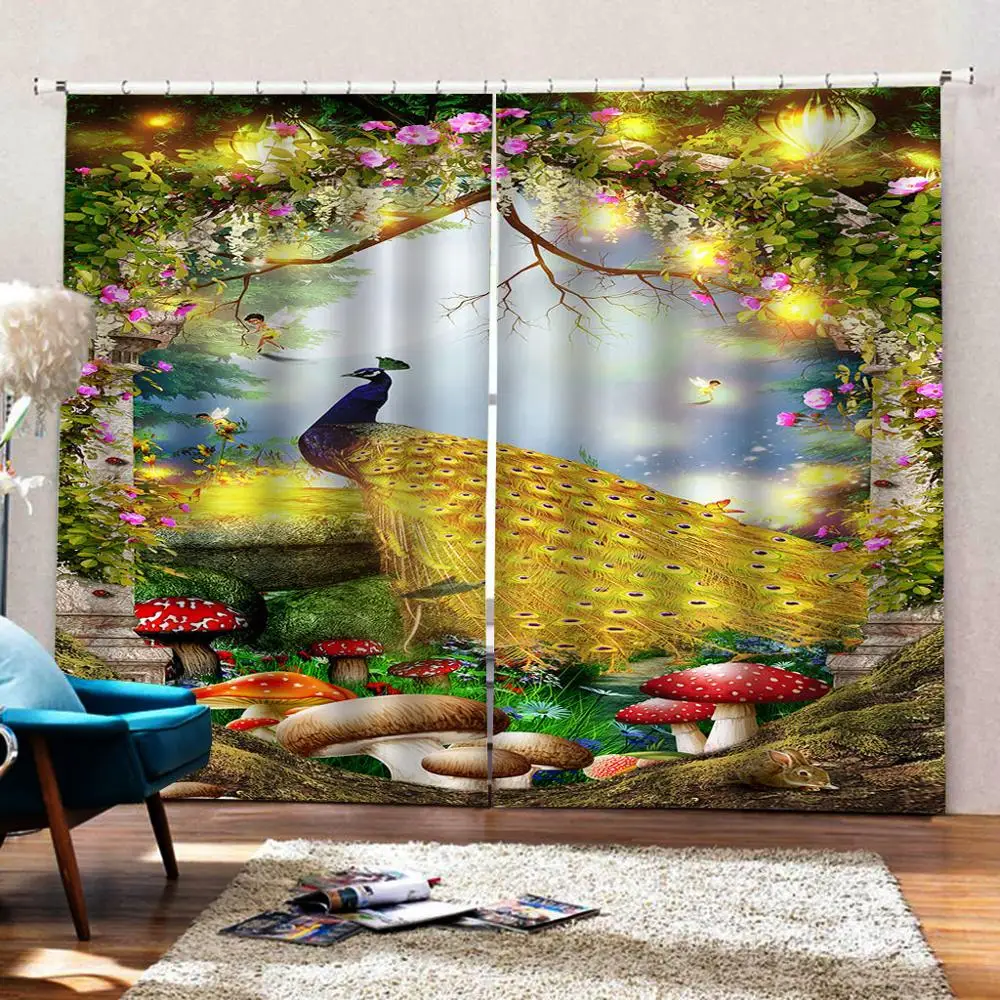 Занавески с золотым павлином Роскошные 3D занавески затемняющие Оконные для