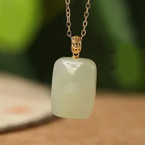

S925 Sterling Silver Coin Pendant Natural Hetian Jade Lucky Pendant Gray Jade Pendant Safe Ornament for Women