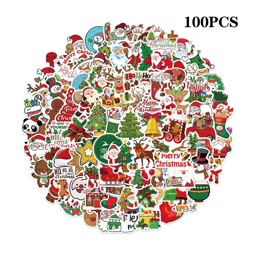 

100Pcs Christmas Sticker For Car Raincoat Laptop Decoration Self-adhesive Santa New Year Cartoon Graffiti Decals Car Accessories