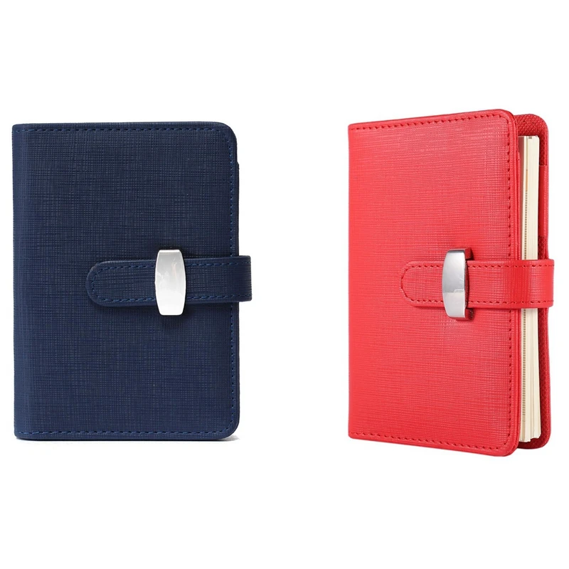 

2 Pcs Modern Design A7 Personal Organiser Planner PU Leather Cover Diary Notebook, Red & Blue