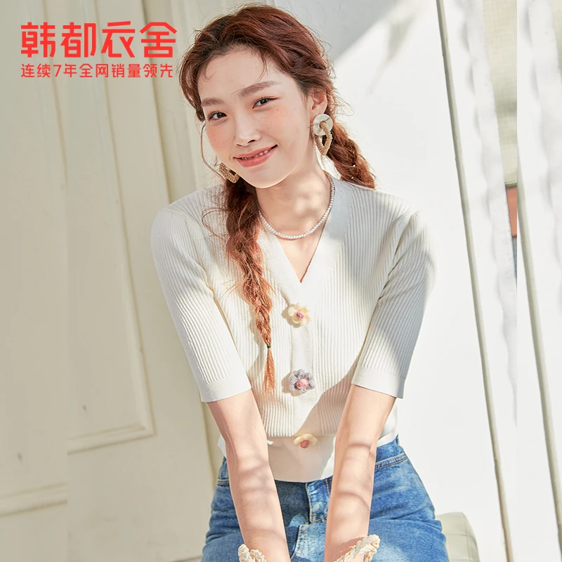 

Женский свитер с V-образным вырезом, Короткий трикотажный топ в Корейском стиле, весна 2021