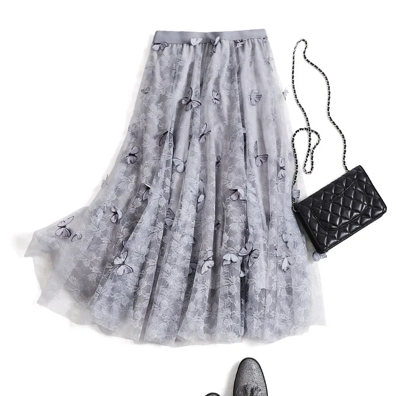 Женская винтажная юбка-пачка средней длины розовая и серая юбка из тюля с высокой