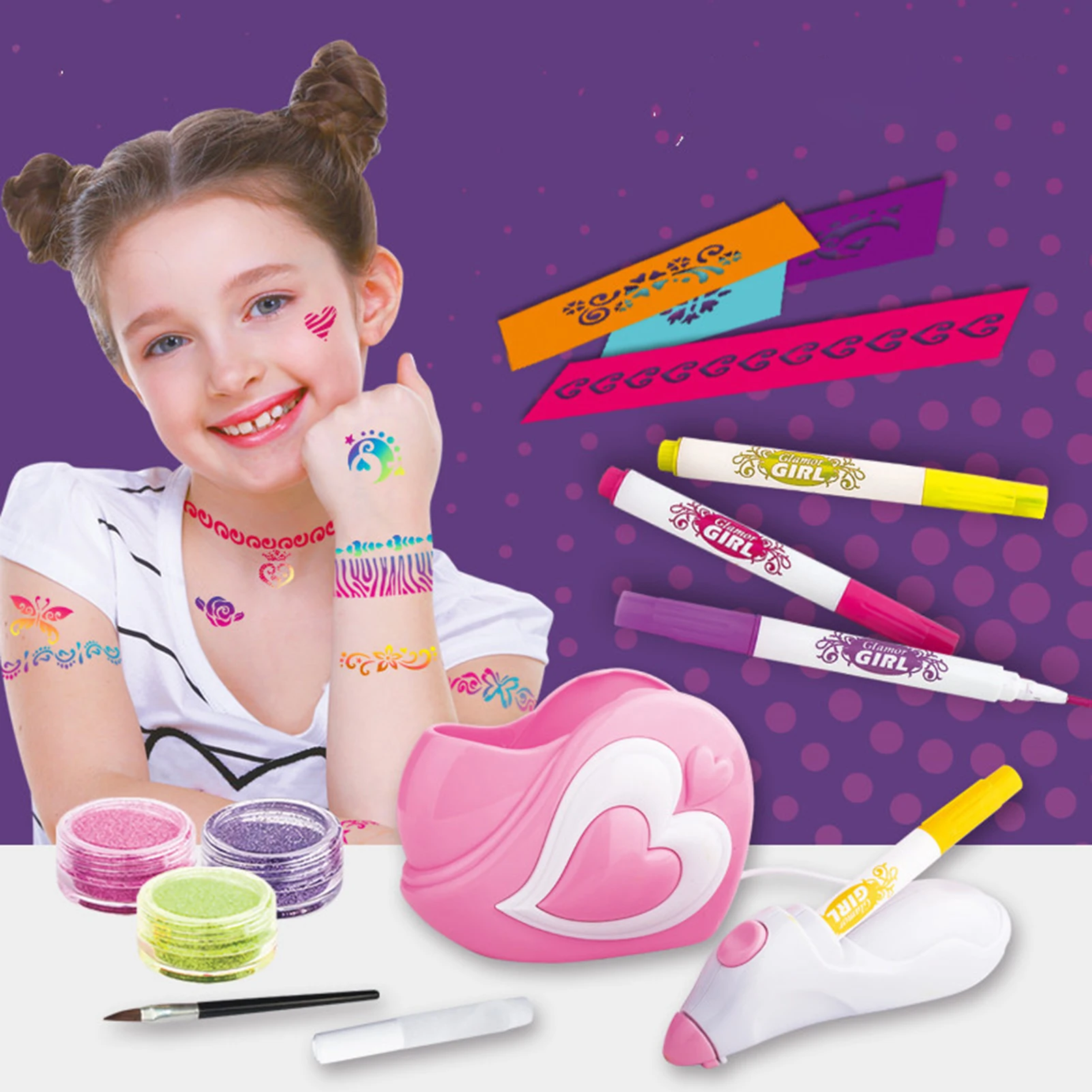 Kids DIY Tattoo Pens Gel Tattoo Sticker Easy To Clean Pretend Play Toys Set Girls Makeup Tools Set Children Painting Toy Kit