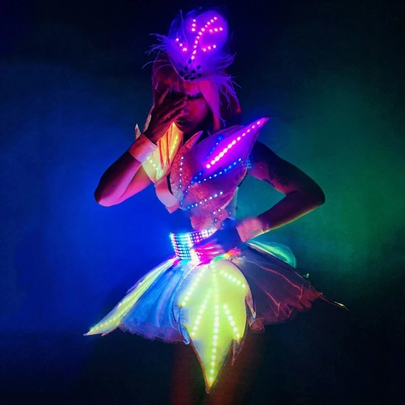 Сценический наряд бар волшебный светодиодный костюм листьев женский вечернее