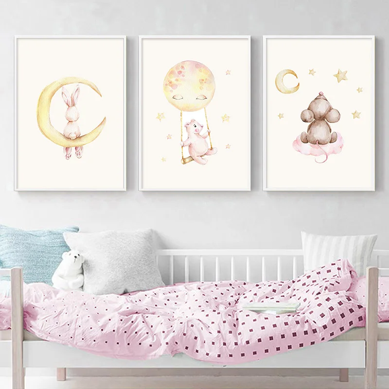 Детские настенные художественные картины на холсте Луна мультфильм животное