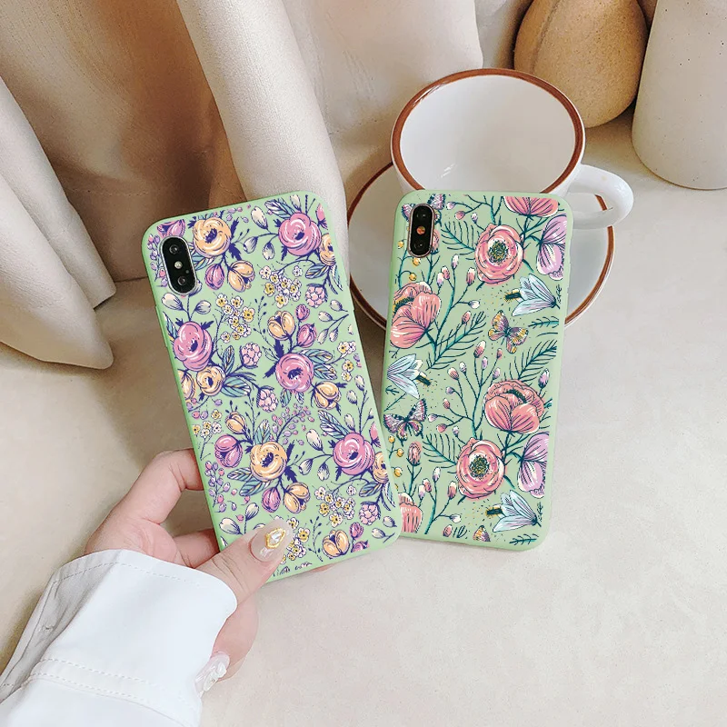 

Flower Bud Phone Case for iphone 6s 7 8 Plus SE 2020 11 12 13 Pro Max X XS MAX XR Back White Green Soft Silicone Cover Shell