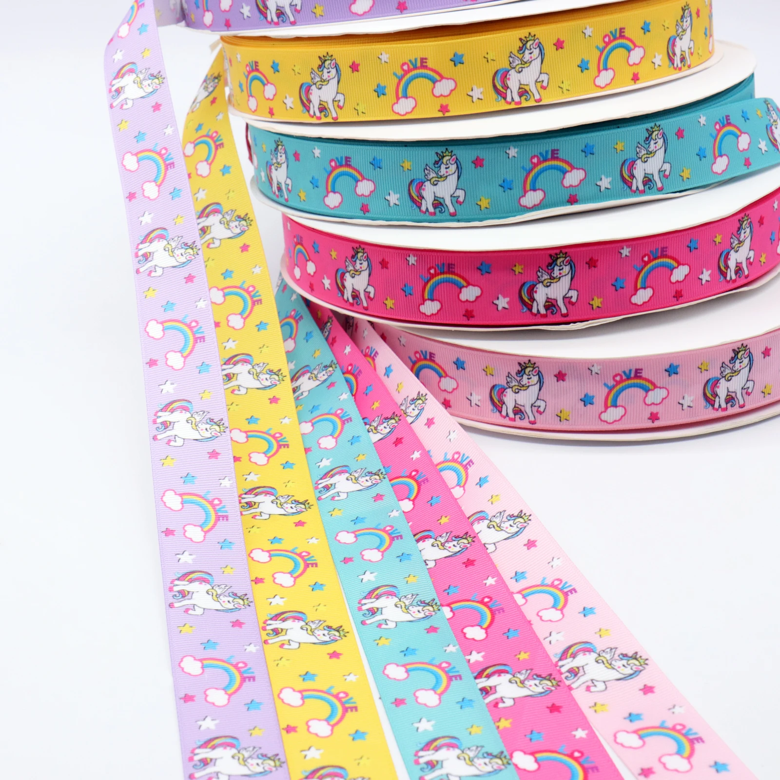 

1Yard 25mm Unicorn Grosgrain Ribbon Rainbow Star Printed Ribbons For DIY Hair bows Accessory Gift Wrapping Wedding Party Decor