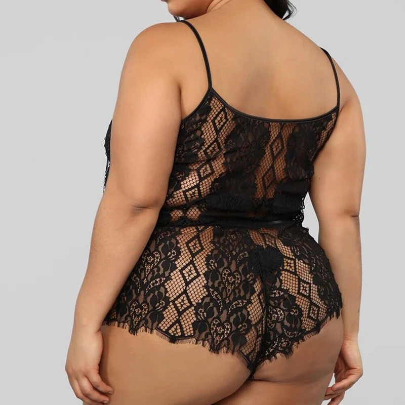

Big Size Lady Lace Lingerie 2 Pcs Matching Sets Sleeveless Breathable Hollow Out See-through Comfort Suit Night Home Wear XL-5XL