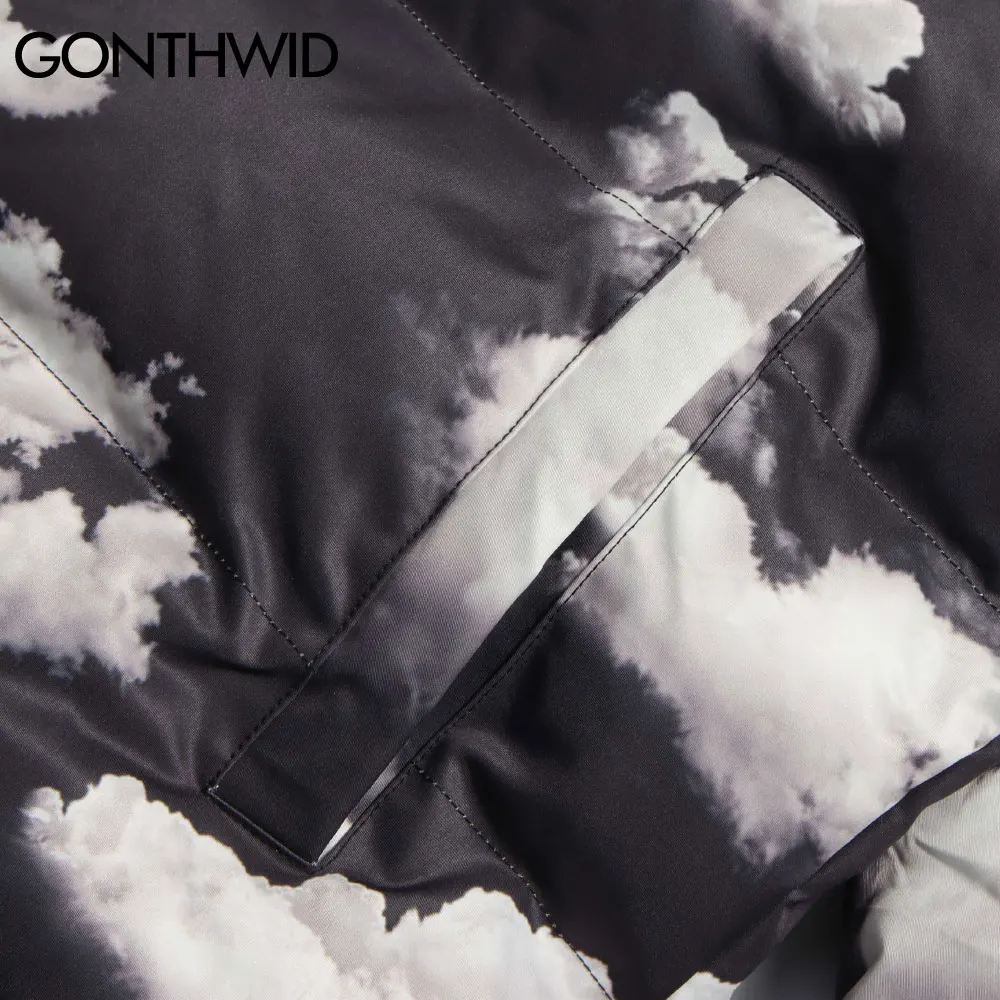 

GONTHWID Thick Warm Jackets Streetwear Hip Hop Clouds Print Cotton Padded Zipper Coats Fashion Winter Harajuku Casual Outwear