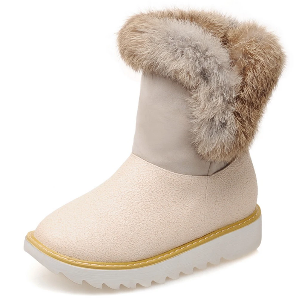 beige style 2 BONJOMARISA,, размеры 34-43, женские зимние Нескользящие ботильоны г. Женские теплые плюшевые ботинки на платформе повседневная женская обувь на танкетке - Цвет: beige style 2