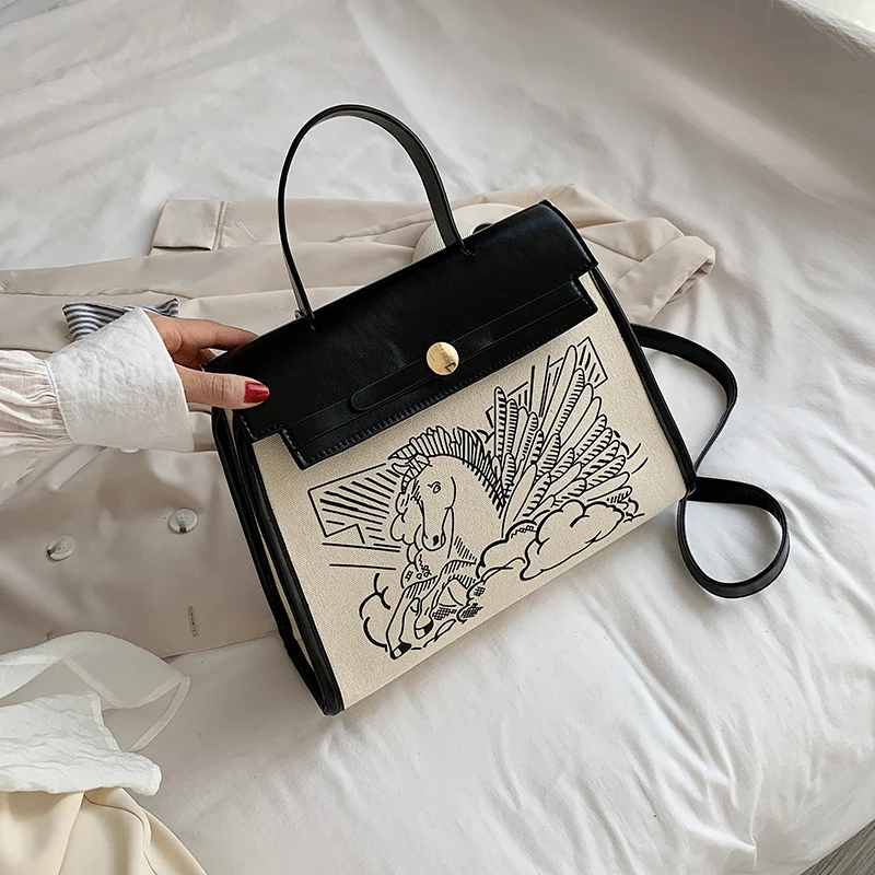 

Large-Capacity Canvas Female 2020 New Trendy Brand Fashion Wild One-Shoulder Messenger Women Bag Niche Design Handbag