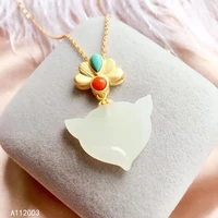 kjjeaxcmy fine jewelry 925 sterling silver inlaid natural gemstone white jade miss female pendant necklace lovely support test