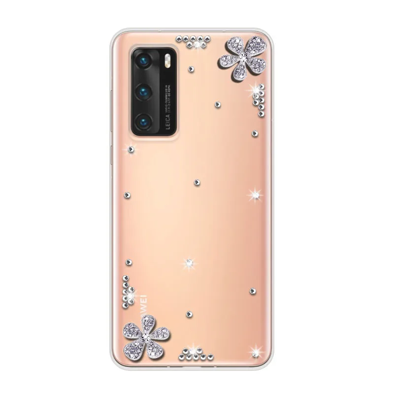

For Huawei P40 Case Funda Cover bumper On P40 Pro Cover luxury 3d butterfly Shiny crystal Phone Case For Huawei P40 lite Case