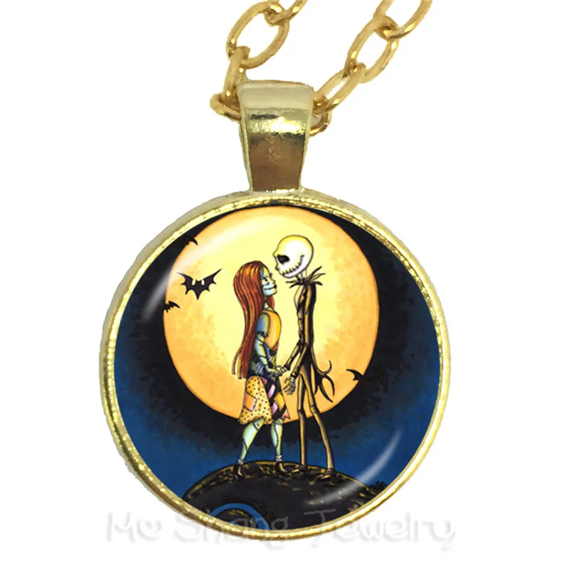 Палео бронзовое ожерелье Джек Скеллингтон и Салли 25 мм стеклянный кабошон