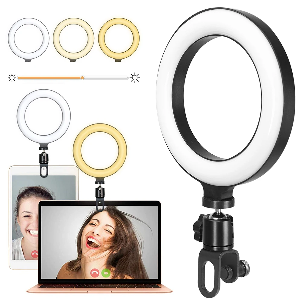 Ring Light LED Fill Lamp With Clip On Laptop Computer Lighting For Video Conference Zoom Webcam Chat Live Streaming Youtube