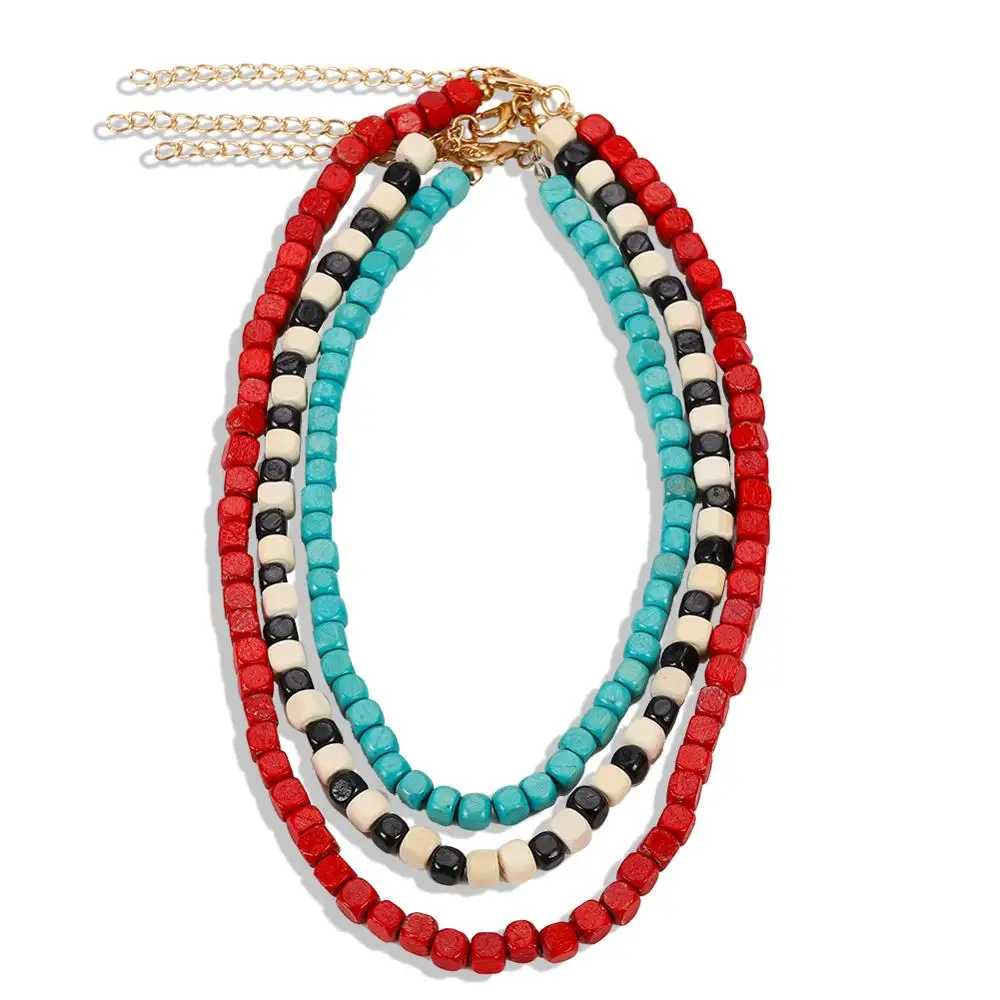 Dvacaman Boho красочные 2 шт./компл. бусы цепочка из нержавеющей стали этнические Многослойные Колье чокер с бусинами для женщин вечерние ювелирные изделия - Окраска металла: set4