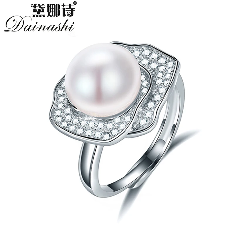 

Кольцо Dainashi из 100% натурального пресноводного искусственного жемчуга, регулируемое кольцо с серебряным цветком и кристаллом циркония, отли...