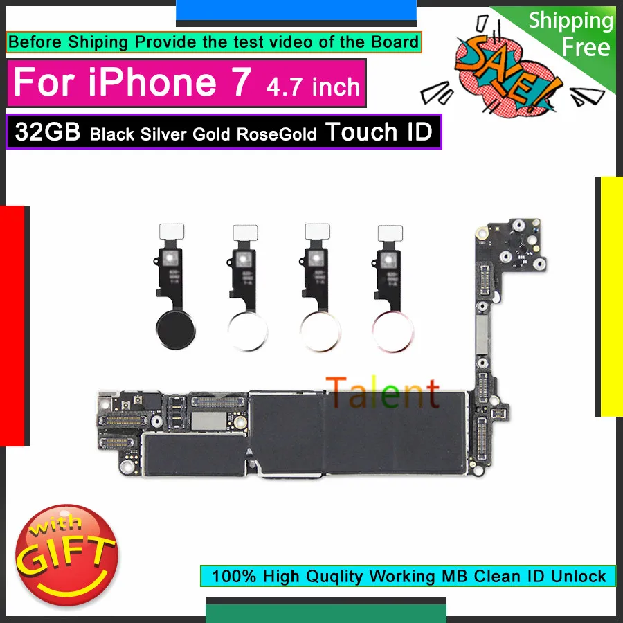 Материнская плата для IPhone 7 32 ГБ черный серебристый золотой цвет RoseGold сенсорная
