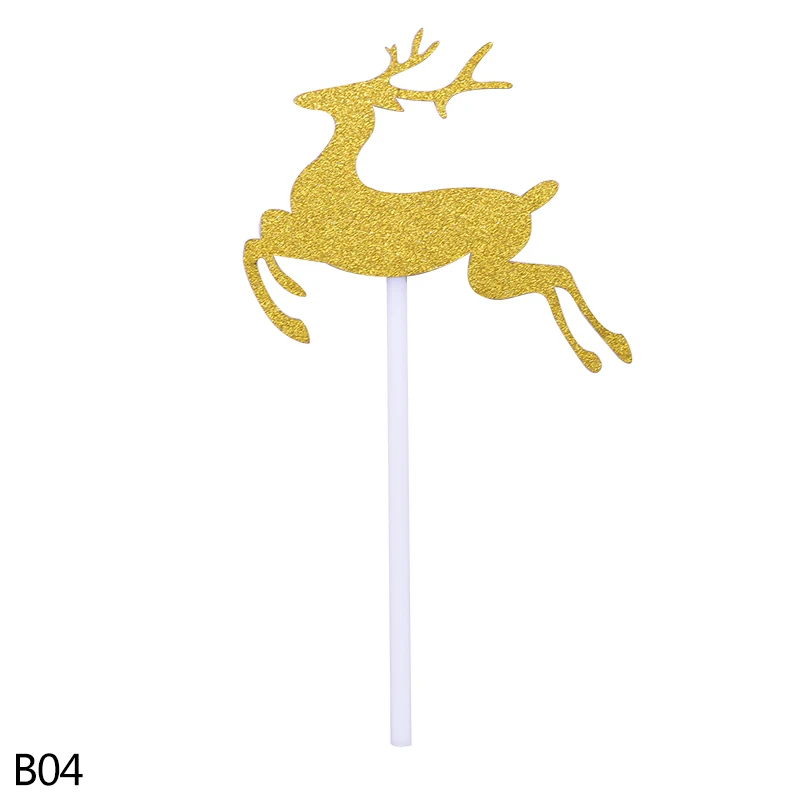 b04 gold reindeer 10 шт, рождественские мини елки торт фигурки жениха и невесты; для детей, Рождественская детская одежда, вечерние поставки подарки год вечерние украшения торта - Цвет: b04 gold reindeer