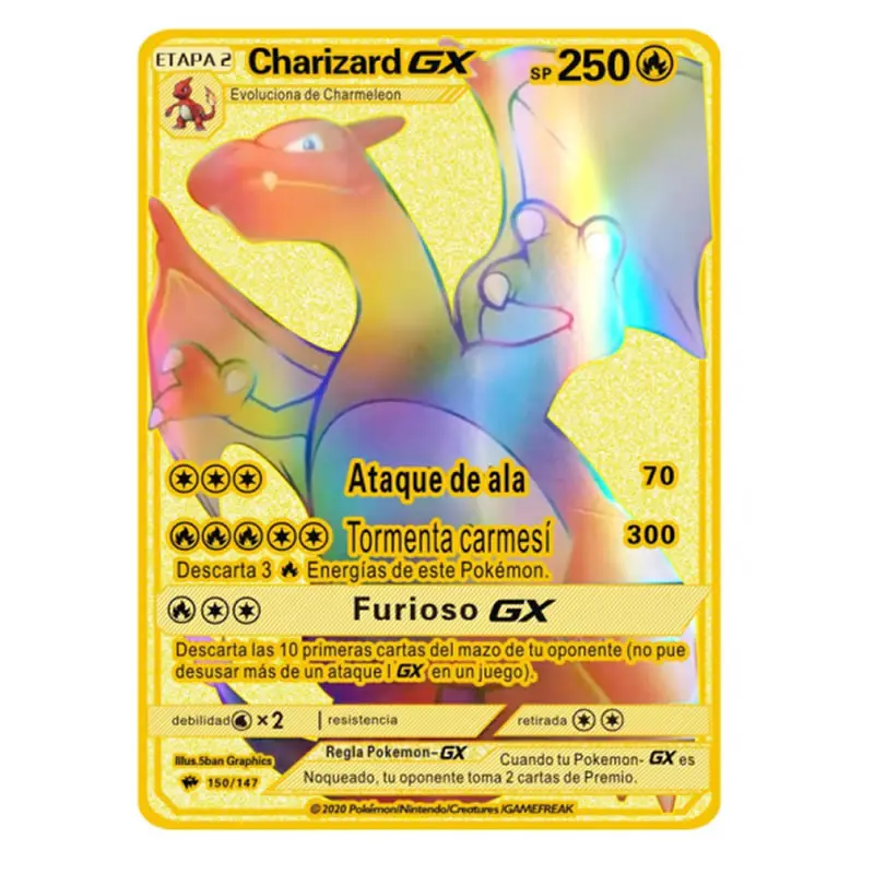 Juego de 5 unids/set de tarjetas Pokemon de Metal dorado en espa&ntilde;ol V Vmax GX Charizard, nueva combinaci&oacute;n de Pikachu, colecci&oacute;n de tarjetas, regalo para ni&ntilde;os-3