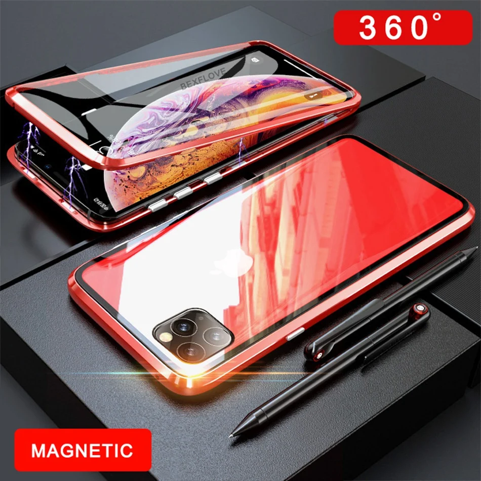 Металлический чехол 360 для iPhone 6 7 8 Plus X XS XR MAX Магнитный Роскошный противоударный